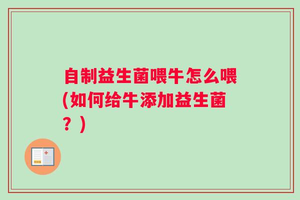 自制益生菌喂牛怎么喂(如何给牛添加益生菌？)
