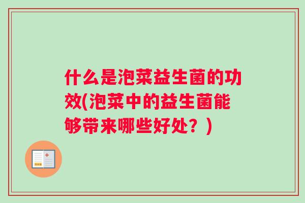 什么是泡菜益生菌的功效(泡菜中的益生菌能够带来哪些好处？)