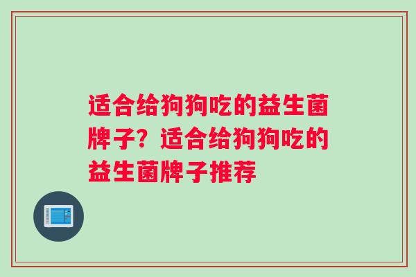 适合给狗狗吃的益生菌牌子？适合给狗狗吃的益生菌牌子推荐