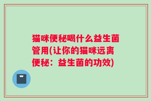 猫咪便秘喝什么益生菌管用(让你的猫咪远离便秘：益生菌的功效)