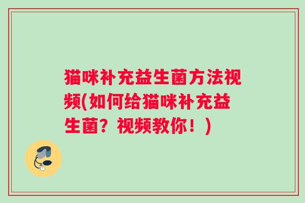 猫咪补充益生菌方法视频(如何给猫咪补充益生菌？视频教你！)