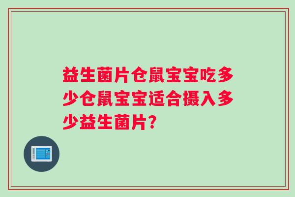 益生菌片仓鼠宝宝吃多少仓鼠宝宝适合摄入多少益生菌片？