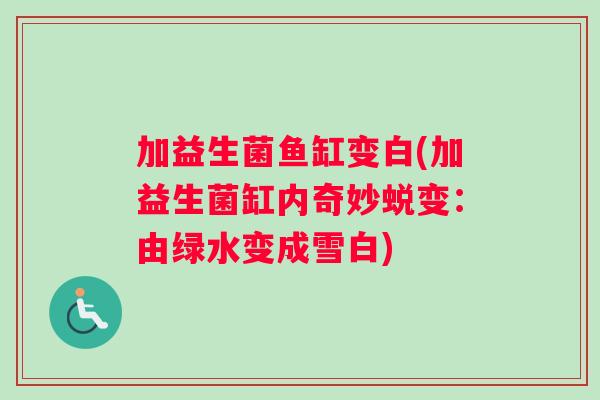 加益生菌鱼缸变白(加益生菌缸内奇妙蜕变：由绿水变成雪白)