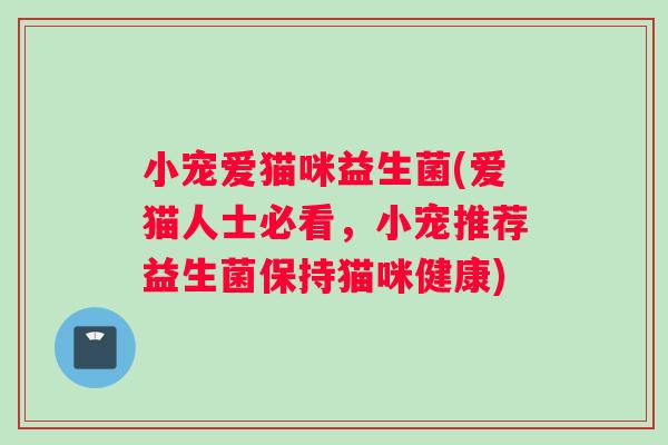 小宠爱猫咪益生菌(爱猫人士必看，小宠推荐益生菌保持猫咪健康)