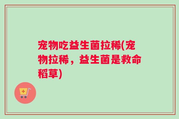 宠物吃益生菌拉稀(宠物拉稀，益生菌是救命稻草)