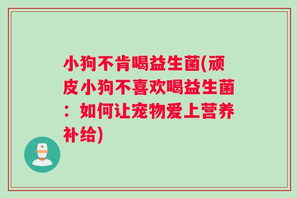 小狗不肯喝益生菌(顽皮小狗不喜欢喝益生菌：如何让宠物爱上营养补给)