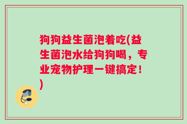 狗狗益生菌泡着吃(益生菌泡水给狗狗喝，专业宠物护理一键搞定！)