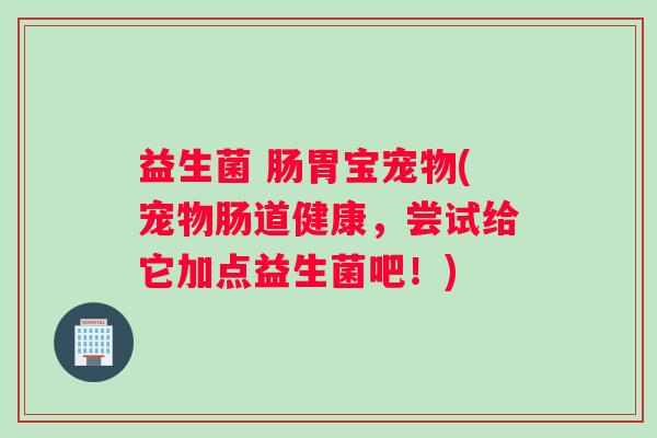 益生菌 肠胃宝宠物(宠物肠道健康，尝试给它加点益生菌吧！)