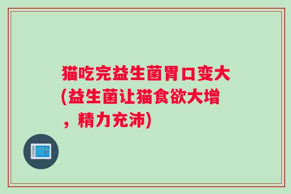 猫吃完益生菌胃口变大(益生菌让猫食欲大增，精力充沛)