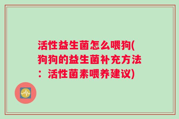 活性益生菌怎么喂狗(狗狗的益生菌补充方法：活性菌素喂养建议)