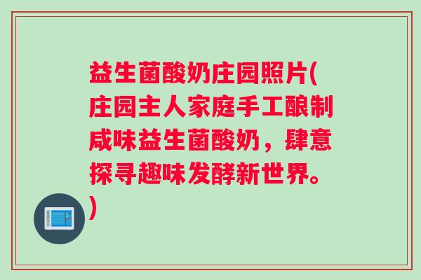 益生菌酸奶庄园照片(庄园主人家庭手工酿制咸味益生菌酸奶，肆意探寻趣味发酵新世界。)