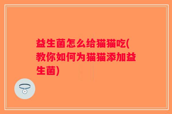 益生菌怎么给猫猫吃(教你如何为猫猫添加益生菌)