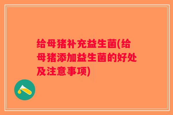 给母猪补充益生菌(给母猪添加益生菌的好处及注意事项)