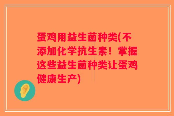 蛋鸡用益生菌种类(不添加化学抗生素！掌握这些益生菌种类让蛋鸡健康生产)