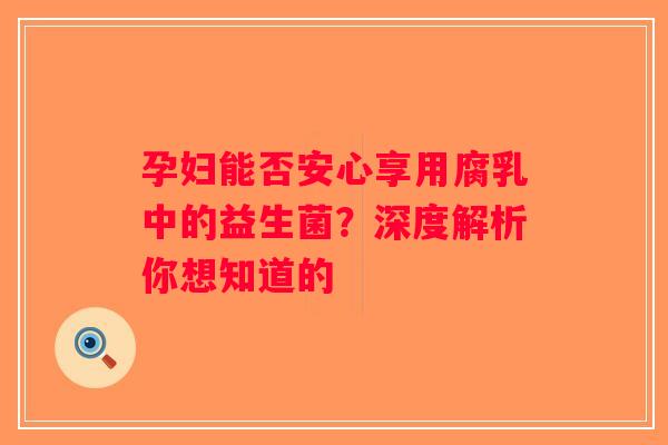 孕妇能否安心享用腐乳中的益生菌？深度解析你想知道的